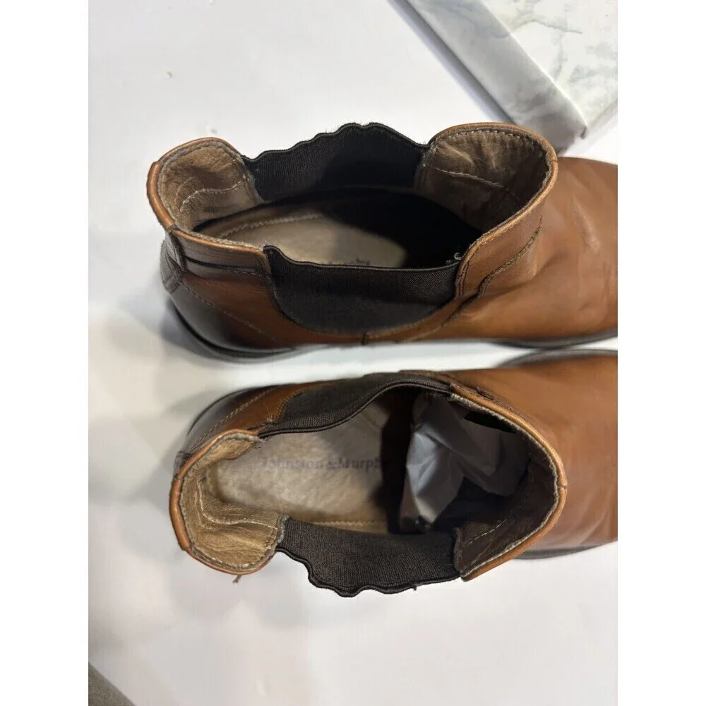 Johnston & Murphy Chelsea Boots Brown leather Pull on 59-1238 Shoes Mens Sz 10 M